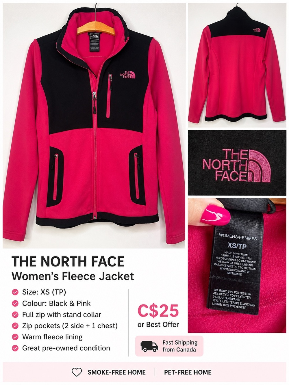 The North Face Women's Black & Pink Fleece Jacket